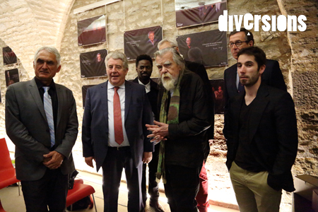 Au premier rang, Michel Redolfi, créateur du design sonore du Tram, Jean-Louis Fousseret, Michael Lonsdale et Quention Juy, comédien bisontin