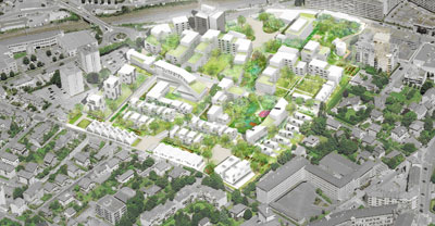 Vue aérienne du projet d"éco-quartier Vauban