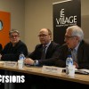 Thomas Vigreux, "maire" du Village, Elisabeth Eychenne, directrice générale Crédit Agricole Franche-Comté, Jean-Louis Delorme, président du Crédit Agricole Franche-Comte et Etienne Boyer, président du Pôle de compétitivité des Microtechniques - Photo : Diversions