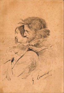 Gustave Courbet, Les Amants dans la campagne, vers 1867. Encre sur papier, 28,7 x 20 cm. Ornans, Musée Gustave Courbet Crédit Photo : Musée Courbet, Ornans