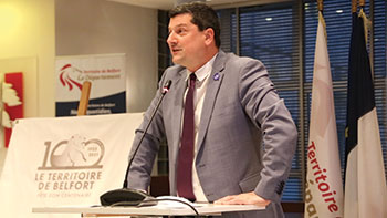 Florian Bouquet, Président du Département du Territoire de Belfort, lors du dévoilement du timbre le 18 janvier