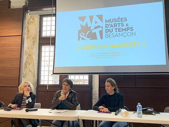 Laurence Madelin, directrice des Musées d'Art et du Temps de Besançon, Anne Vignot, maire de Besançon, Aline Chassagne, adjointe à la culture - Photo : Diversions